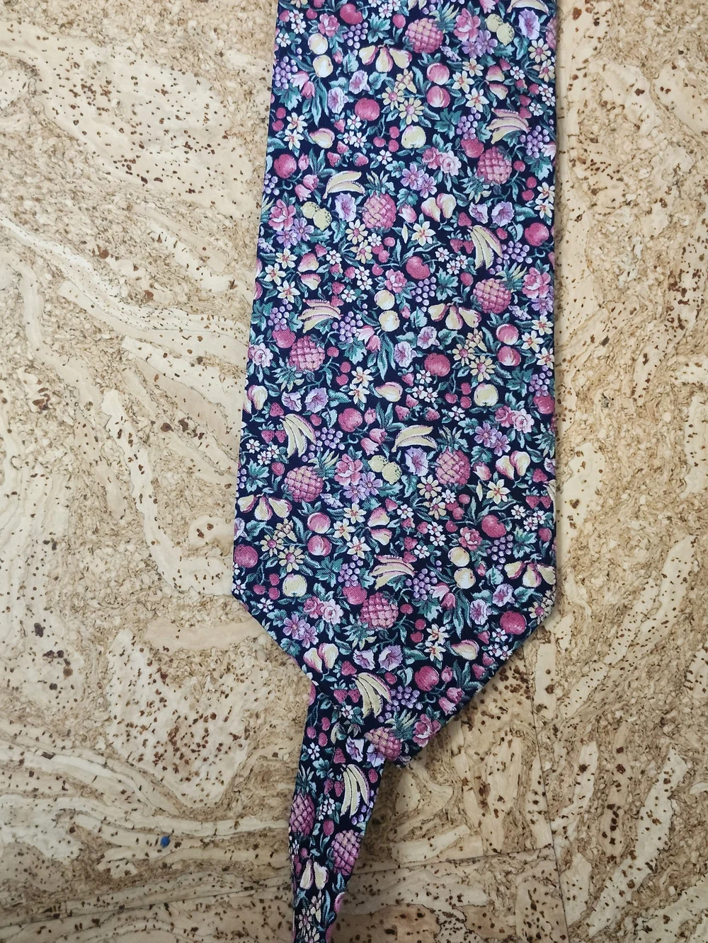 Men's Navy Floral Tie with Pink and Cream Accents